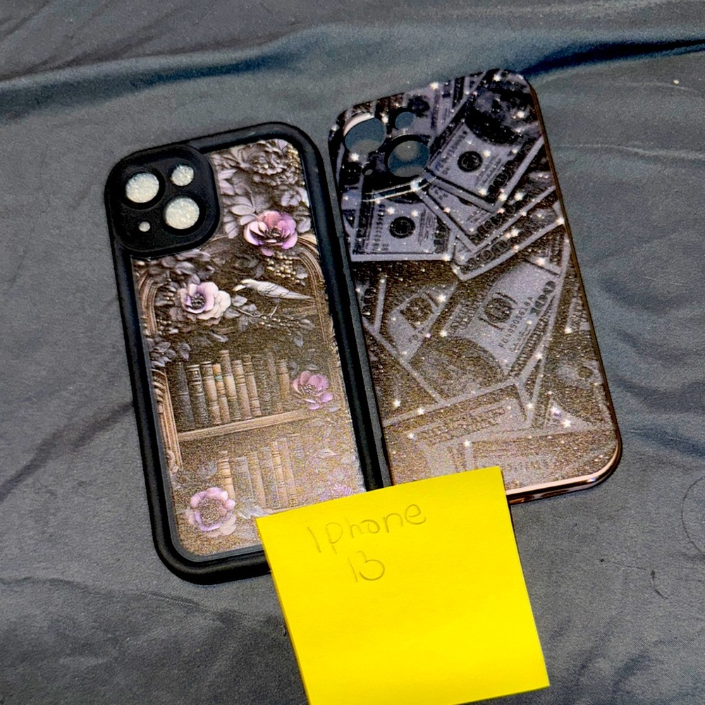 I phone 13 Black Floral and Money Design Cases